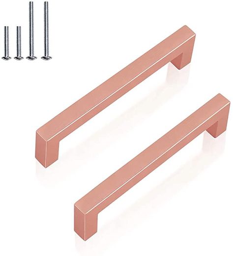 Amazon.com: 6 Pack-Brushed Rose Gold Cabinet Pulls, 4inch 102mm Hole Centers, Modern Square Handle Pull Satinless Steel,113mm 4 2/5inch Length, Kitchen Furniture Hardware Bathroom Cupboard Door Pull Knob : Everything Else Rose Gold Cabinet, Gold Cabinet Handles, Gold Cabinet Pulls, Bathroom Cupboard, Hardware Bathroom, Gold Cabinet, Square Bar, Modern Hardware, Dresser Pulls