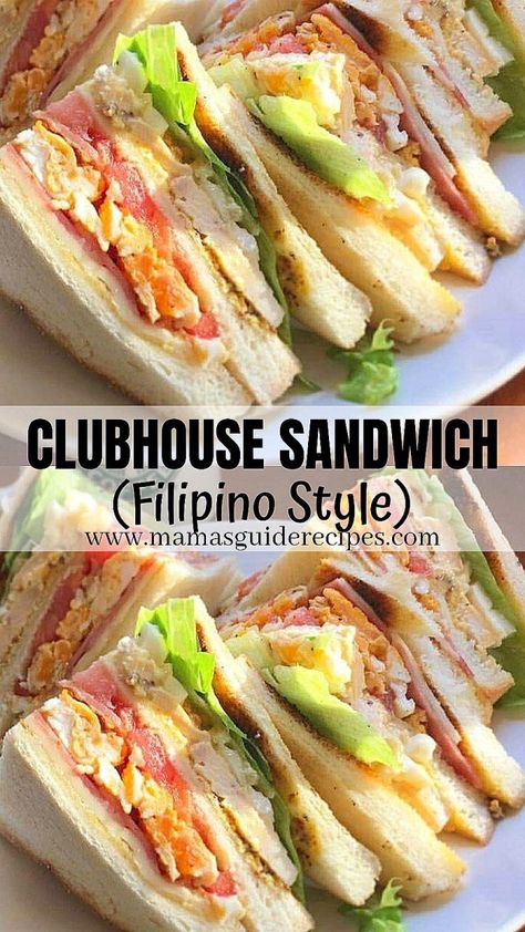 CLUBHOUSE SANDWICH (Filipino Style) Clubhouse Sandwich Recipe, Clubhouse Sandwich, Filipino Breakfast, Sandwich Sauces, Easy Sandwich Recipes, Filipino Style, Ham Sandwiches, Sandwich Ingredients, Simple Sandwiches