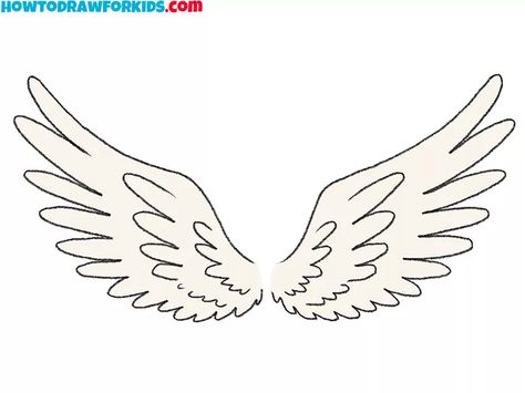 How to Draw Feathered Wings - Easy Drawing Tutorial For Kids Angel Wing Line Drawing, How To Draw Wings Easy, Easy Wings Drawing, Icarus Wings Drawing, Angel Wings Drawing Easy Step By Step, Angel Wings Drawing Simple, Wings Drawing Reference, How To Draw Wings, Wings Template