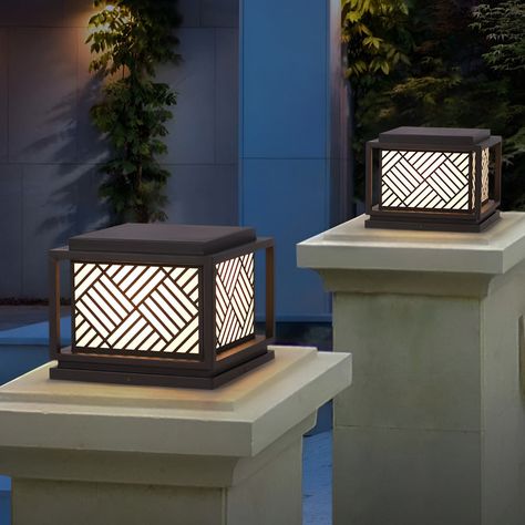 This outdoor post light is made of galvanized sheet material, which is not only sturdy and durable, but also waterproof, dust proof and rustproof. This outdoor lamp adopts acrylic lampshade with high light transmittance, and its light is bright but not dazzling.The outdoor lamp will bring you excellent outdoor lighting. Solar deck post light is suitable for the outdoor park, villa, courtyard, lawn, balcony, gate post and more. Pillar Lights Outdoor Modern, Gate Lights Outdoor Modern, Gate Pillar Lights, Gate Lights Outdoor, Gate Lamp, Outdoor Lighting Solar, Pillar Lights Outdoor, Outdoor Pillar Lights, Deck Post Lights