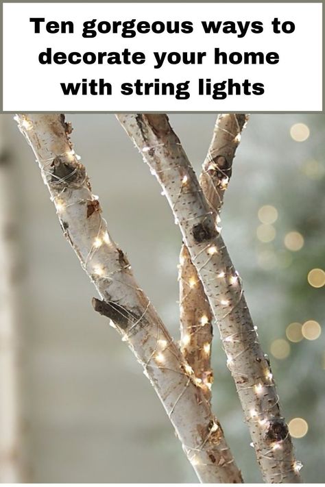 Outdoor String Lights Patio, Twinkle String Lights, Lighted Branches, Patio String Lights, Christmas Porch Decor, Twinkling Lights, Branch Decor, Creation Deco, Outdoor Lights