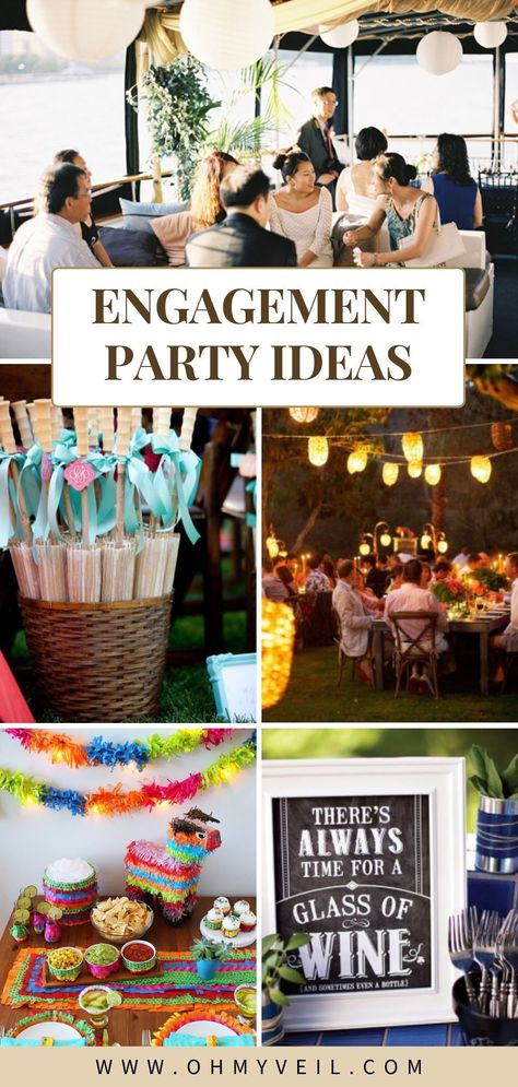 Kick off your wedding celebrations with these ten unique engagement party ideas. Whether you prefer a cozy gathering at home or a glamorous outdoor event, find inspiration to make your engagement party as special as your love story. Casual Engagement Party Decorations, Fun Engagement Party Themes, Engagement Celebration Ideas, Summer Engagement Party Themes, Engagement Party Themes Ideas, At Home Engagement Party, Unique Engagement Party Ideas, Creative Engagement Party Ideas, Alternative Bachelorette Party Ideas