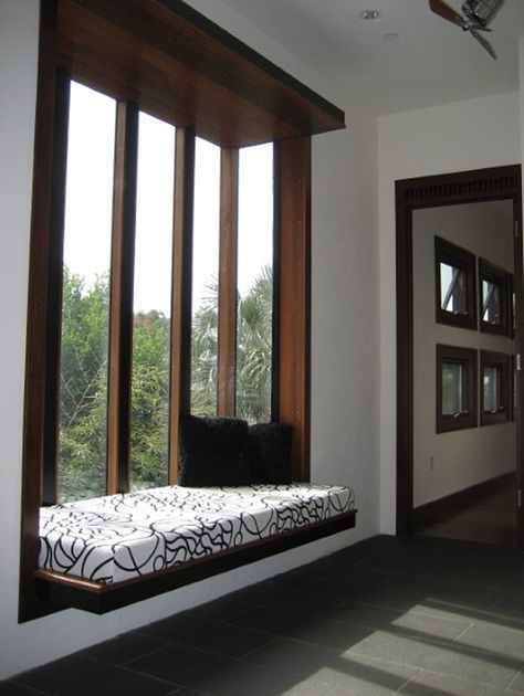 I would want a window seat in my room and to be black and white because they are my favorite combination of colors. Bedroom Window Seat, Window Seat Design, Bedroom Seating Area, Bedroom Seating, घर की सजावट, Bedroom Furniture Design, Decoration Inspiration, Indian Home Decor, House Interior Decor