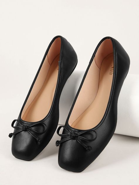 Black Fashionable Collar   Plain Ballet Embellished   Women Shoes Pump Shoes Flat, Black Ballerina Flats, Heel Sandals Outfit, Womens Black Flats, Black Flats Shoes, Black Dress Shoes, Women Flats, Black Ballet Flats, Womens Ballet Flats