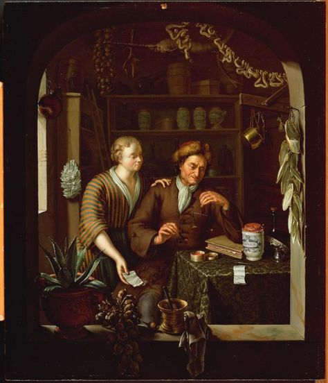 The Apothecary by Frans Van Mieris(II) 1714 Poppy Pods, Dutch Golden Age, Colonial America, Vintage Medical, Dutch Artists, Leiden, 17th Century, Natural History, Beautiful Paintings