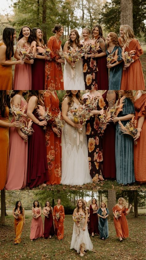 Boho Theme Bridesmaid Dresses, Autumn Floral Bridesmaid Dresses, Bridesmaid Autumn Dresses, Autumnal Boho Wedding, Hippy Bridesmaid Dresses, Earth Bridesmaid Dresses, Fall Wedding Different Color Bridesmaid Dresses, Mismatched Fall Bridesmaids, Boho Fall Bridesmaid Dress