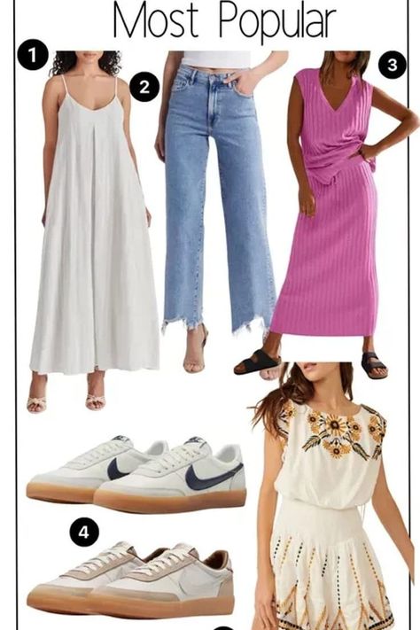 Last week’s most popular fashion finds! Including a cute amazons set, amazing jeans, a white dress, a free people romper, and new Nike sneakers! All perfect pieces for summer outfits. Tap to shop! Killshot 2 Outfit, New Nike Sneakers, Free People Romper, Flowy Dresses, Popular Fashion, Girls Summer Outfits, Tall Girl, Summer Outfit Ideas, Outfit Women