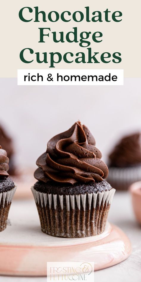 This homemade chocolate cupcake recipe is easy to make and a perfect dessert for chocolate lovers! These chocolate cupcakes with chocolate fudge frosting are made with cocoa powder and have a moist and light texture. Fudge Cupcakes, Chocolate Fudge Cupcakes, Homemade Cupcake Recipes, Best Easy Dessert Recipes, Homemade Cake Mixes, Chocolate Cupcakes Filled, Whipped Chocolate Ganache, Fun Cupcake Recipes, Dark Chocolate Fudge