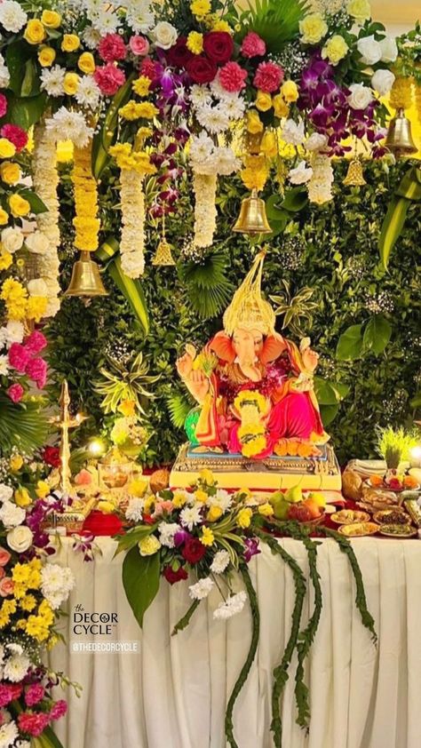 Real Flower Decoration For Ganpati, Ganeshchaturthi Decor, Ganpati Flower Decoration, Real Flower Decoration, Ganpati At Home, Bappa Decoration, Flower Decoration For Ganpati, Ganpati Decor, Decoration For Ganpati