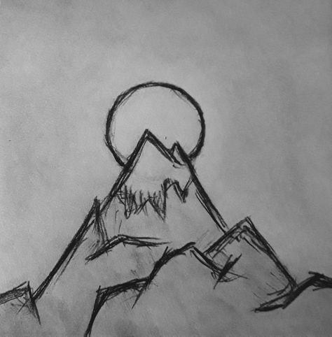 Quick sketch of a mountain and sun Drawing Ideas Easy Mountains, Landscape Sketches Easy, Nature Drawing Ideas Easy, Simple Landscape Sketch, Mountain Sketch Simple, Nomadic Drawing, Easy Mountain Drawing, Sunrise Sketch, Mountain Drawing Simple