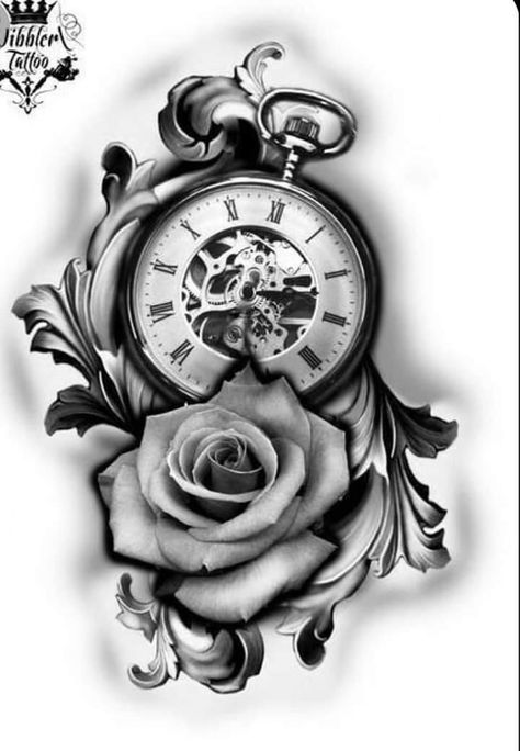 Tato Jam, Pocket Watch Tattoo Design, Clock And Rose Tattoo, Watch Tattoo Design, Pocket Watch Tattoos, Rose Clock, Rose Drawing Tattoo, Clock Tattoo Design, Pocket Watch Tattoo