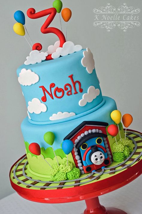 Thomas the Train cake by K Noelle Cakes Thomas Train Birthday Cake, Thomas The Train Birthday Cake, Thomas Birthday Cakes, Thomas The Train Cake, Thomas Train Birthday, Bolo Hot Wheels, Thomas The Train Birthday, Thomas Train Cake, Thomas Birthday Parties