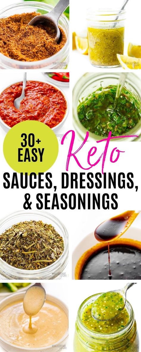 Keto Sauces, Dressings, & Seasonings Low Carb Condiments List, Sugar Free Sauces, Sugar Free Recipes Dinner, Keto Seasoning, Keto Sauce, Low Carb Salad Dressing, Keto Condiments, Keto Dips, Low Carb Bbq Sauce