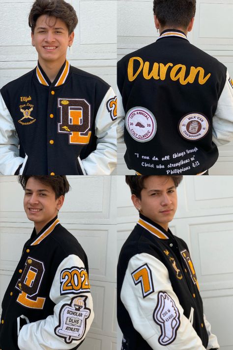 Varsity Jacket High School Ideas, Varsity Jacket Patch Placement, Letterman Jacket Designs, Track Letterman Jacket, Letterman Jacket Custom, Football Varsity Jacket, Embroidery Varsity Jacket, Unique Letterman Jackets, Letterman Jackets High School