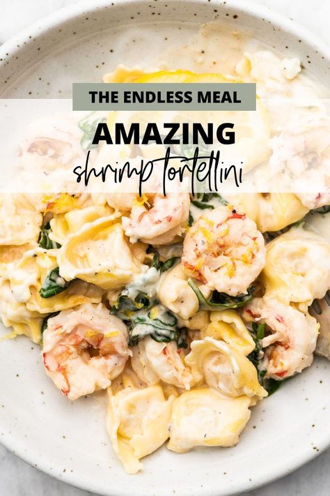 Shrimp Spinach Tortellini, Cheese Tortellini Shrimp Alfredo, Scallop Tortellini Recipes, Garlic Shrimp Tortellini, Cheese Tortellini With Shrimp, Tortellini With Shrimp Recipes, Creamy Shrimp Tortellini Recipes, Shrimp Tortellini With Lemon Garlic Cream Sauce, Shrimp With Tortellini Recipe