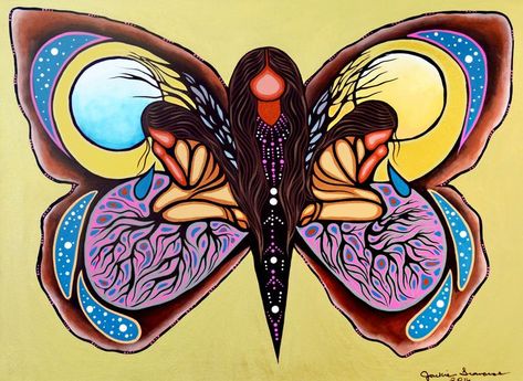 Indigenous Butterfly, Ojibwe Art, Indigenous Tattoo, Woman Butterfly, Native American Zodiac, Native American Tattoos, Native Artwork, Haida Art, Native American Paintings