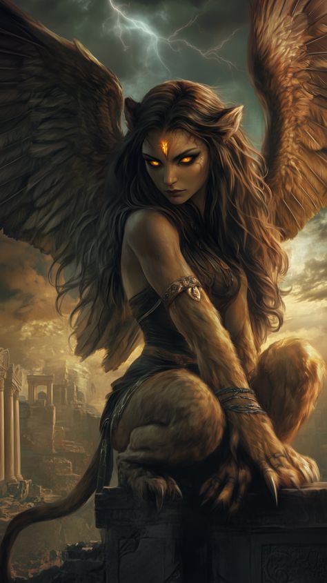 Mythology Monsters, Female Monster, Mythical Beasts, World Building, Fantasy Creatures Art, Mystical Creatures, Egyptian Art, Fantasy Artwork, Character Portraits