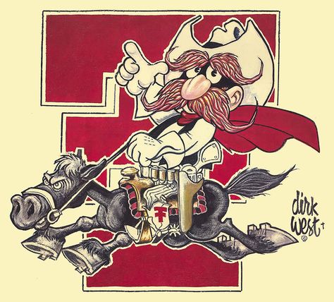 Dirk West: Sports Cartoonist | Southwest Collection Archive Texas Tech Mascot, Good Morning Gif Funny, Texas Sports, Vintage Logos, Yosemite Sam, Lubbock Texas, Texas Tech University, Uk Football, College Room