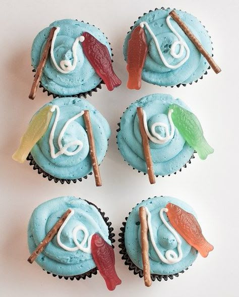 Fishing Themed Desserts, Easy Fish Cake Birthday, The Big One Fishing Birthday Cookies, Oh Fishally One Birthday Cake, Fishing Desserts, Fish Baby Shower Theme, Fishing Baby Shower Ideas, Fishing Cake Ideas, Dad Cupcakes