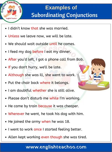 Subordinating Conjunctions Worksheets, Subordinate Clauses, Teaching Punctuation, Ielts General, Conjunctions Worksheet, English Opposite Words, Subordinating Conjunctions, Subtraction Kindergarten, English Word Book