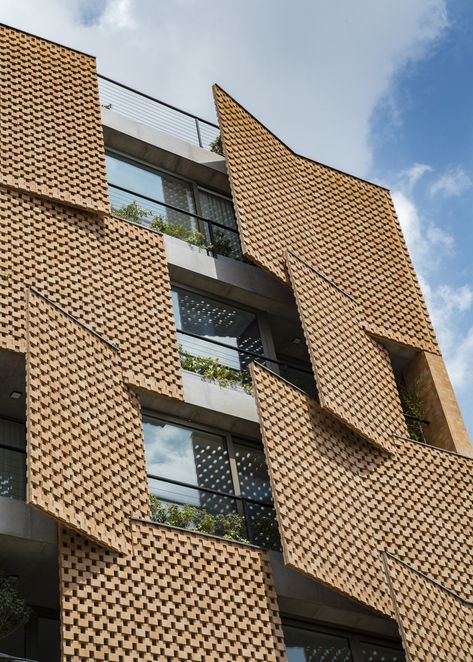 Gallery of Saadat Abad Residential Building / Mohsen Kazemianfard - fundamental approach architects - 12 Facade Inspiration, Apartment Block, Facade Architecture Design, Brick Paneling, Parametric Architecture, Brick Architecture, Brick Facade, Brick Design, Building Facade