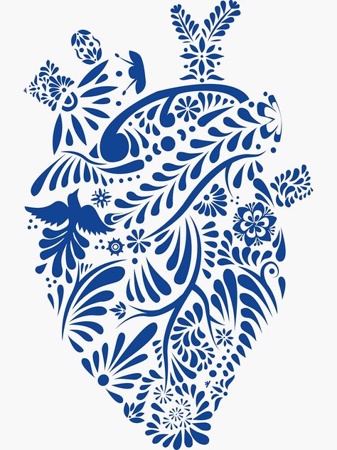 "Heart of Talavera" Sticker by MauSB | Redbubble Talavera Art Design, Drawing Ideas Mexican Culture, Talavera Embroidery Pattern, Talavera Painting Canvas, Talavera Art Mexican Style, Mexican Talavera Tattoo, Talavera Design Pattern, Talavera Stencil, Talavera Printable