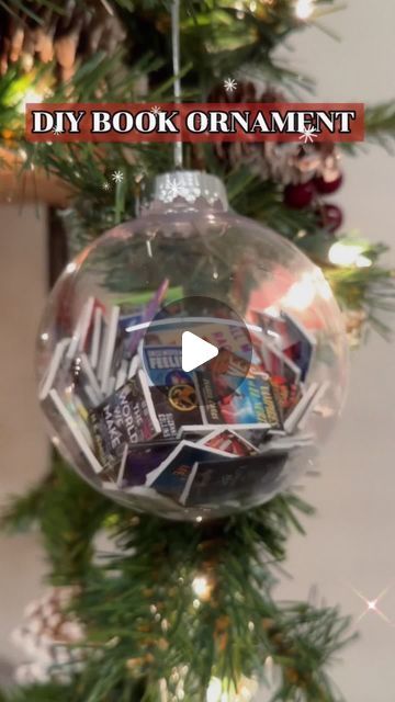 Out of Print 📚 on Instagram: "Show off the amazing books you've read this year with this festive DIY ornament - it's the perfect way to make your holiday extra special! 📚🎄❄️⁣
⁣
 #bookmas #booktok #bookstagram #bookdiy #holidaydiy #christmasdiy #diy #christmas #christmasdecor #bookornament #bookdecor #outofprint #outofprintclothing" Diy Book Christmas Tree, Diy Christmas Ornaments Books, Book Club Ornament Diy, Book Christmas Ornaments Diy, Diy Book Ornaments, Book Ornaments Diy, Book Christmas Tree, Christmas Globes, Book Tree