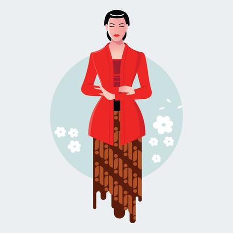 Indonesian Javanese Woman Wearing Kebaya Kartini Kebaya Illustration, Kampung Melayu, Raya Design, Batik Background, Recreate Outfits, Empowerment Art, Indonesian Art, Hari Raya, Picture Credit