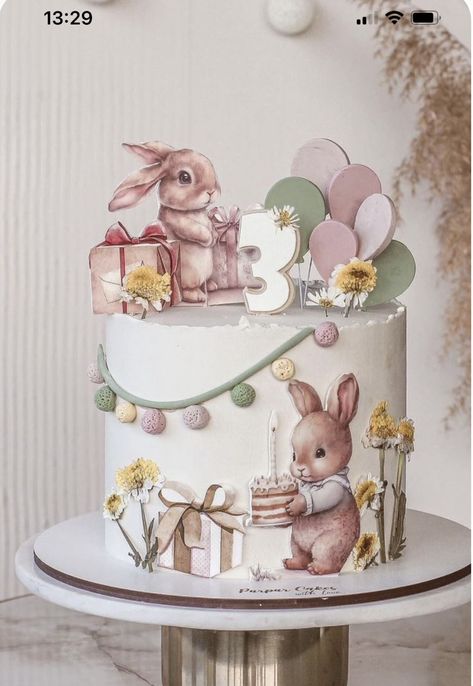 Cake Background, Rabbit Cake, 4th Birthday Cakes, Teddy Bear Cakes, 1st Birthday Cakes, Bunny Birthday, Bunny Cake, Baby Birthday Cakes, Painted Cakes