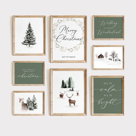 Christmas Decor Wall Art, Christmas Canvas Decor, Simple Green Christmas Decor, Christmas Wall Ideas Decoration, Christmas Framed Art, Christmas Decor Trends 2023/2024, Christmas Wall Art Ideas, Christmas Wall Collage, Sage Green Christmas Decor