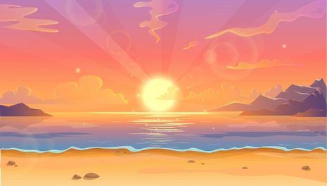 Fondos Estetic, Cartoon Sunset, Sunrise Illustration, Ocean Cartoon, Beautiful Scenery Drawing, Fortnite Background, Cloud Cartoon, Sky Gradient, Drawing Sunset