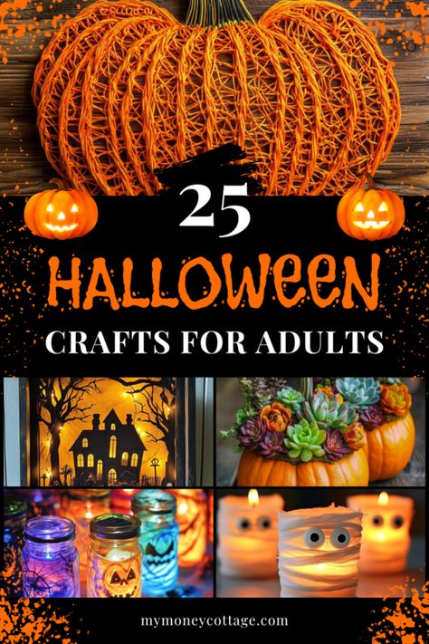 25 Halloween Crafts for Adults - My Money Cottage Halloween Craft Party Ideas, Halloween Group Projects, Chic Diy Halloween Decor, Heloween Decoration Ideas, Halloween Crafts For Adults Projects, Ladies Night Halloween Craft, Halloween Party Ideas For Adults Decoration Easy Diy, Creative Halloween Decor, Halloween Craft Night Ideas