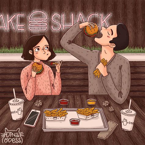 Snack Time Couple Eating, Art Love Couple, Ville New York, Couples Comics, Cute Couple Drawings, Couple Illustration, Cute Love Cartoons, Love Illustration, Cute Couple Art