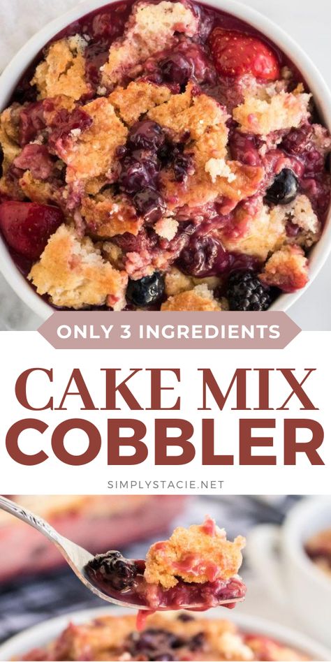 Sprite Cake, 3 Ingredient Cake, Sprite Recipe, Fruit Cobbler Recipe, Raspberry Cobbler, Cake Mix Cobbler, Mixed Berry Cobbler, Cake Mix And Soda, Berry Cobbler Recipes