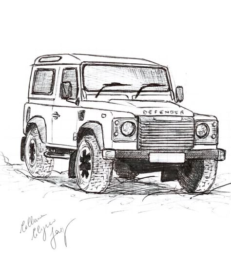 Land Rover Defender Tattoo, Vehicle Sketch Pencil, Landrover Drawings, Landrover Tattoos, Land Rover Defender Drawing, Land Rover Drawing, Land Rover Tattoo, Car Pencil Drawing, Defender Tattoo