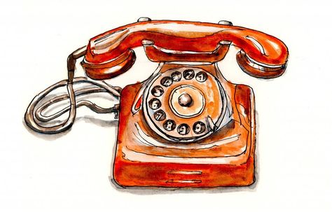 World Watercolor, Rotary Dial Phone, Dial Phone, Water Colour Art, Pick Up The Phone, Watercolor Beginner, Watercolor Sketching, Monday Evening, Rotary Phone