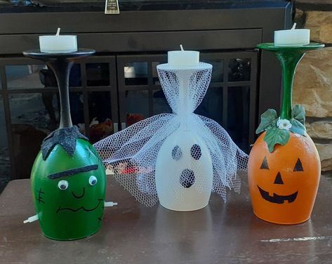 Halloween Wine Bottle Mummy Set | Etsy Wine Bottle Mummy, Pumpkin Wine Glass Candle Holder, Halloween Wine Bottle Crafts, Wine Glass Decorations, Wine Glass Candle Holders, Halloween Wine Bottles, Pumpkin Wine, Wine Glass Candle Holder, Wine Glass Decor