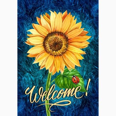 Welcome Design, Sunflower Garden, Welcome Summer, Garden Flag Stand, Side Garden, Blue Backdrops, Yard Flags, Outdoor Flags, Sunflower Design