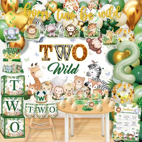 PRICES MAY VARY. Two Wild Birthday Decorations: include 1pc Born Two Be Wild banner, 1pc highchair banner,1pc cupcake topper, 3pc centerpiece,1pc number foil balloon, 3pcs balloon boxes, 6pcs swirls, 6pcs cake topper, 1pc two wild backdrop, 1pcs 2nd birthday crown,1pcs 2nd birthday milestone poster, 2pcs Animal foil balloons, 89pcs latex color balloons, a roll of dot glue, a balloon chain, and a coil, two wild birthday decorations items can meet your baby's birthday needs dress up need High quality: two wild birthday decorations backdrops are made of durable fabric with bright prints, can be folded for convenient storage, and are easy to carry, balloons are made of latex and foil, you only need to inflate them to 85% before they can be used, and with our led lights using our two wild birth Two Wild Birthday Decorations, Wild Birthday Decorations, Jungle Centerpieces, Jungle Birthday Party Decorations, Birthday Decoration Items, Safari Baby Shower Decorations, Balloon Boxes, Two Wild Birthday, Jungle Safari Theme