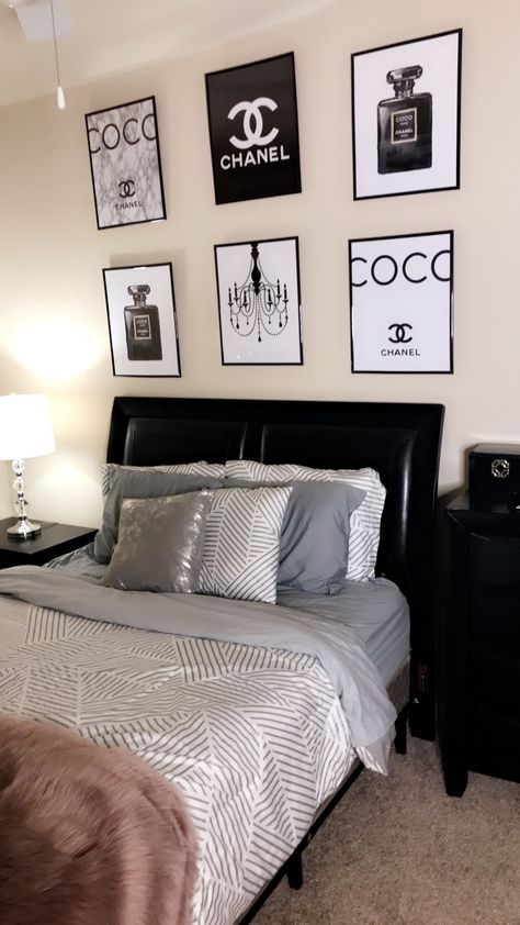 Coco Chanel Poster Bedroom, Channel Room Decor Coco Chanel, Chanel Poster Bedroom, Designer Bedroom Decor Chanel, Chanel Decor Bedroom, Chanel Room Decor Ideas, Designer Brand Room Decor, Chanel Wall Decor Bedroom, Designer Brand Posters Bedroom