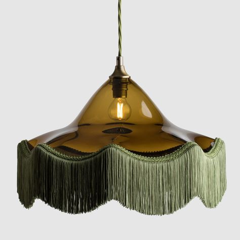 Glass pendant lights | Ceiling lamps | Glass light shades Maximalist Vintage Bedroom, Bungalow Lighting, Blown Glass Lighting, Whimsy Goth, Luminaire Vintage, Fabric Trimmings, Vintage Cafe, Custom Pendants, Room Lighting