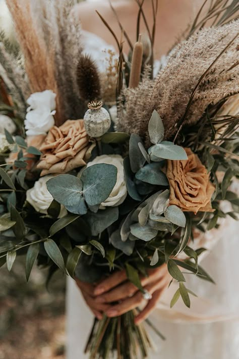 Natural Boho Wedding Bouquet with Eucalyptus, Pampas Grass and Roses @amycutliffephotography @kristenkatephotography @amycutliffephotography @rixweddings @stormemakeupartist @bloomantic_ @thefarnhamboutiquebridal @victoriaharperbridal @longtonwood @abbiewortondesign @deliciouslydivine @menswearrx @_lindat0xo & @_alextill @bayweddingprops @allthingspretty.weddings @atouchofvintageuk @rachelsimpsonshoes @harpursofoundleuk @ribbonandthyme Greenery And Pampas Grass Wedding Bouquet, Sage Green Boho Wedding Bouquet, Dried Greenery Bouquet, Pampas Eucalyptus Rose Bouquet, Boho Eucalyptus Bouquet, Pampas Eucalyptus Bouquet, Pampas And Eucalyptus Bouquet, Pampas Grass And Greenery Wedding, Simple Boho Bouquet