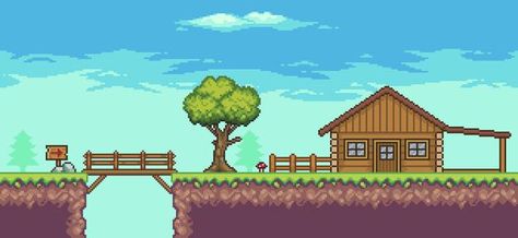 8bit Background, Pixel Art Arcade, House Trees, Coding Games, Wood House, Arcade Game, Art Tips, House In The Woods, Arcade Games