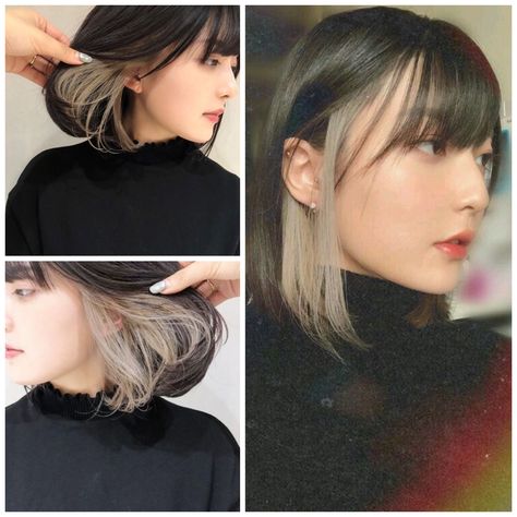 Ear Highlight Hair, Dark Blonde Peekaboo, Bob Haircut With Color Underneath, Hair 2 Colors Half Under, Bleach Underneath Hair Short, Under Blonde Hair Color Short, Underdye Hair Light Brown, Short Hair Color Underneath, Short Hair Peekaboo Highlights