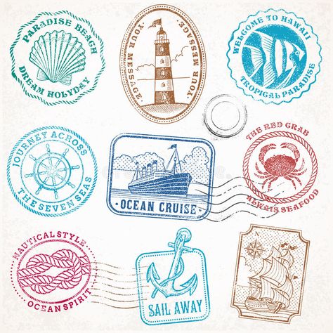 Sea Logo, Yearbook Layouts, Beach Logo, Bookmarks For Books, Passport Stamps, Summer Illustration, 카드 디자인, Grunge Vintage, Picture Collage Wall