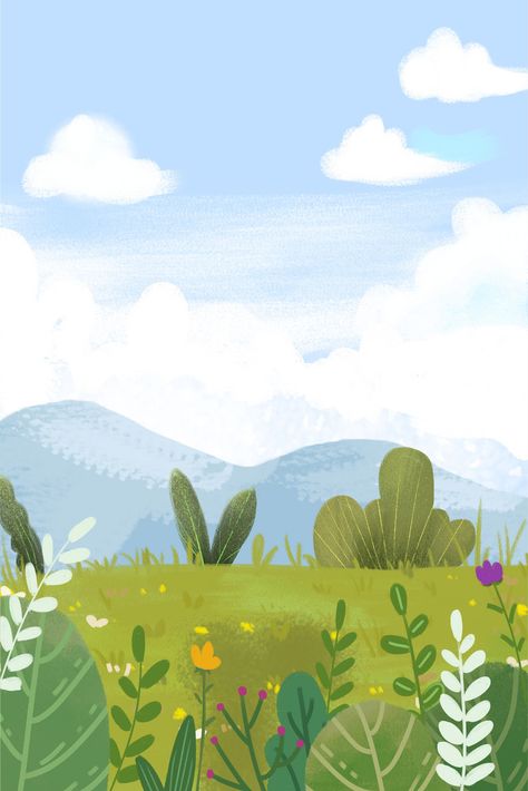 Summer blue sky, white clouds, grass, flowers and distant mountains, advertising background#pikbest#backgrounds Cloud Painting Acrylic, Canvas Art Painting Acrylic, Grass Flowers, Distant Mountains, Advertising Background, Art With Meaning, Art Zine, Art Projects For Adults, Simple Wall Art