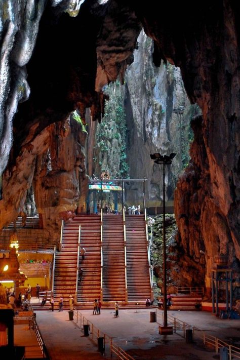 Batu Caves -- Kuala Lumpur ......The caves are 400 million years old, situated in a natural limestone hill. In the 1800s, the caves became a place of worship for the Hindus, with the largest cave being the Temple Cave. It takes a climb of 272 steps to reach the Temple Cave, where the ceiling of the cave is more than 100m above the ground illuminated by sunlight that shines through openings at the top of cave. Kuala Lampur, Port Dickson, Kuala Terengganu, Batu Caves, Kota Bharu, George Town, Sibu, Kuantan, Kota Kinabalu