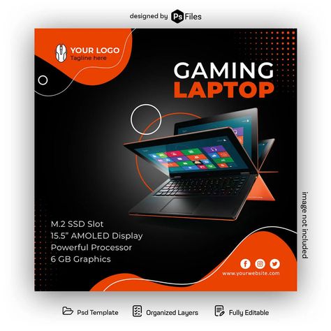 Gaming Laptop Free Social Media Post Design PSD Template - PsFiles Laptop Social Media Post, Laptop Social Media Design, Laptop Poster Design, Laptop Template, Social Media Mockup, Laptop Display, Laptop Design, Social Media Post Design, Laptops For Sale