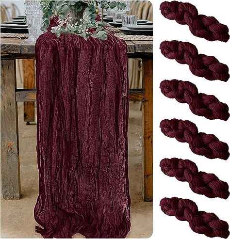 Amazon.com: 6 Pieces Cheesecloth Table Runner 10 Ft Burgundy Table Runner Gauze for Boho, Rustic Wedding Arch Drapery Reception Birthday Party Valentine's Day Decorations: Home & Kitchen Wedding Arch Drapery, Arch Drapery, Burgundy Table Runner, Rustic Wedding Arch, Burgundy Wedding Centerpieces, Burgundy Colour Palette, Gothic Wedding Theme, Gauze Table Runner, Dark Wedding Theme