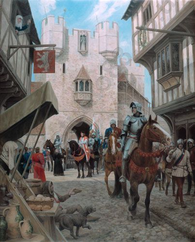 The Arrival by Graham Turner: Edward IV enters London through Bishopsgate to reclaim the throne on the 11th April 1471 Graham Turner, Wizard Cloak, Edward Iv, Plate Armor, العصور الوسطى, Historical Warriors, Medieval Ages, Heroic Fantasy, Armadura Medieval